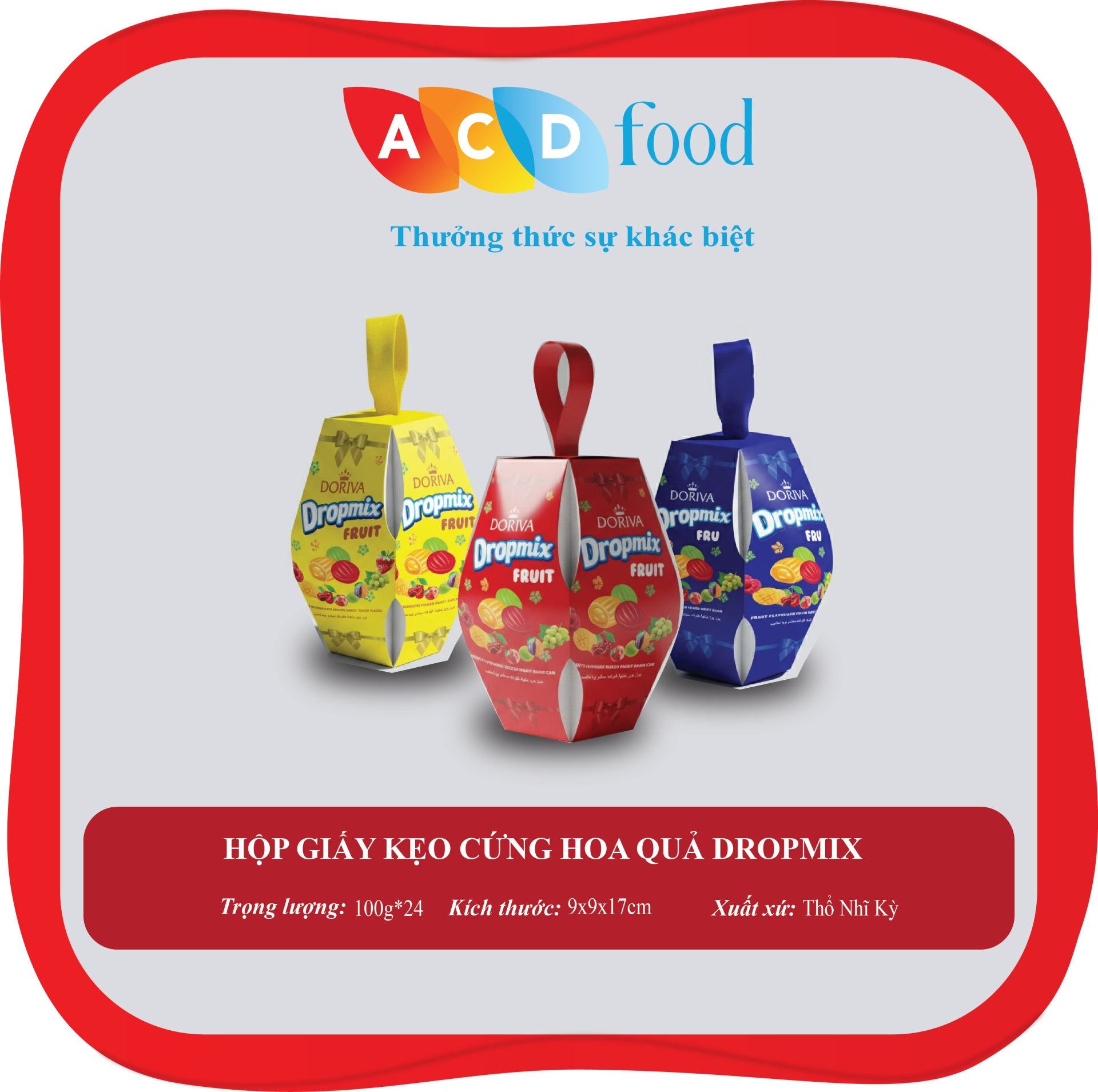 HỘP GIẤY KẸO CỨNG HOA QUẢ DROPMIX